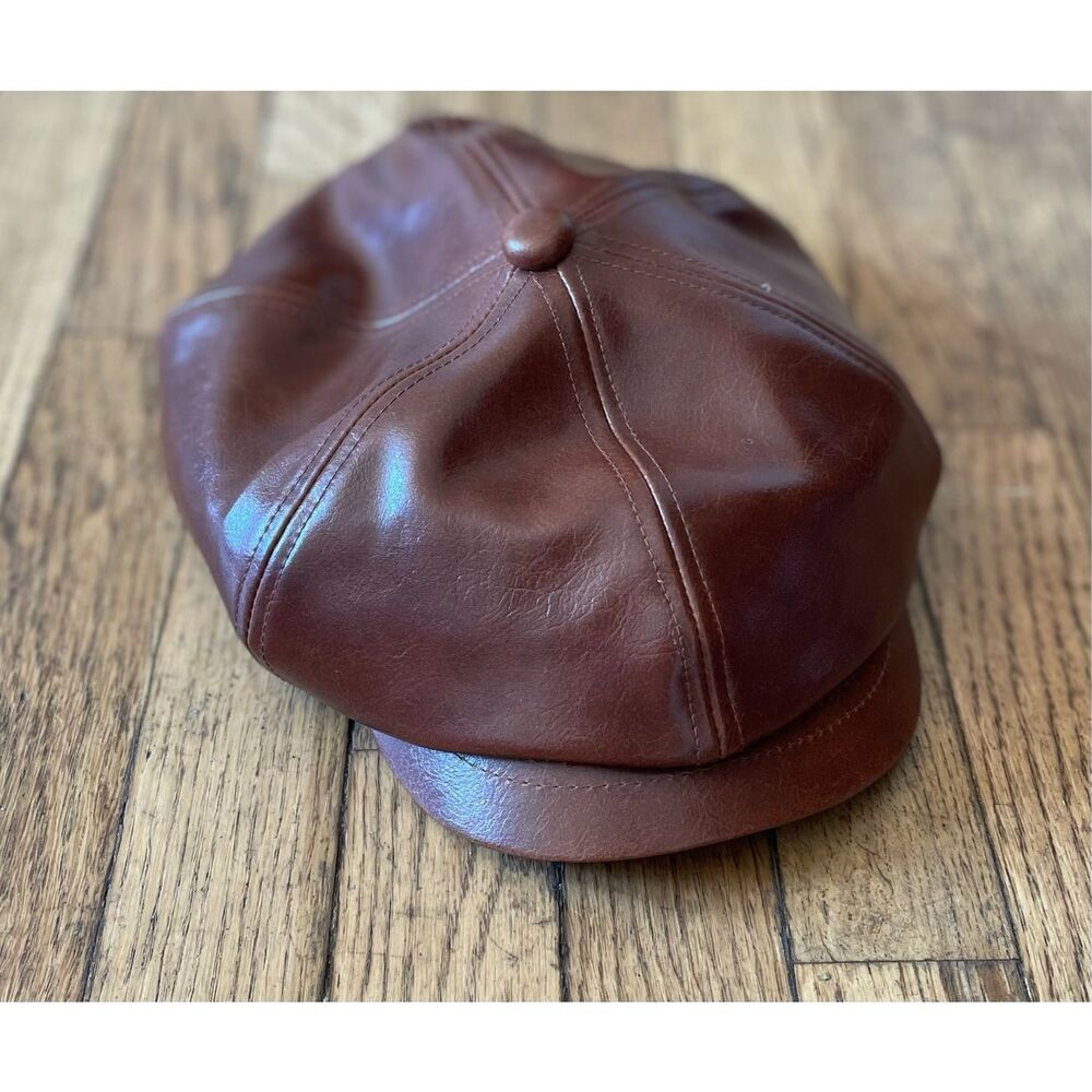 Nine West Brown Pleather Newsboy Hat Lizzie McGuire Y2K Style New